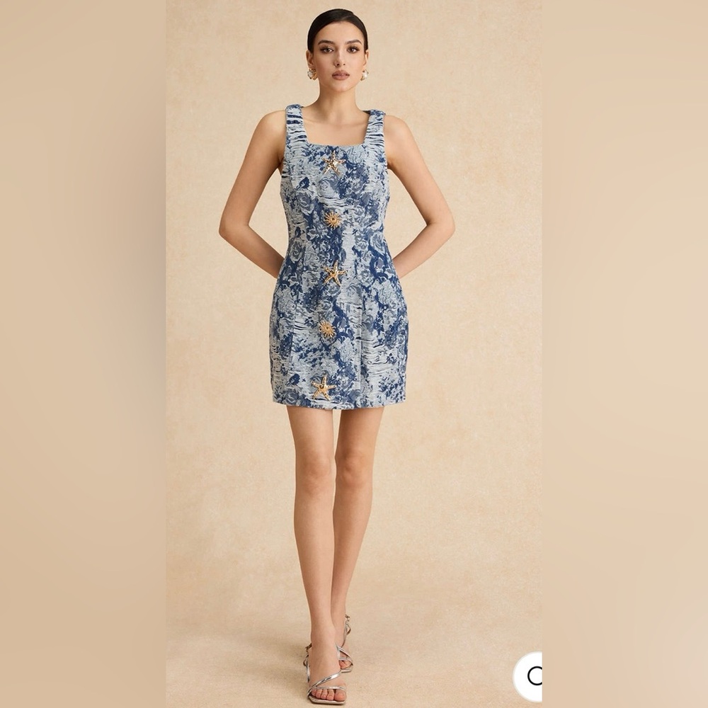 NWT Micas Floral Pattern Button Denim Dress Size XL